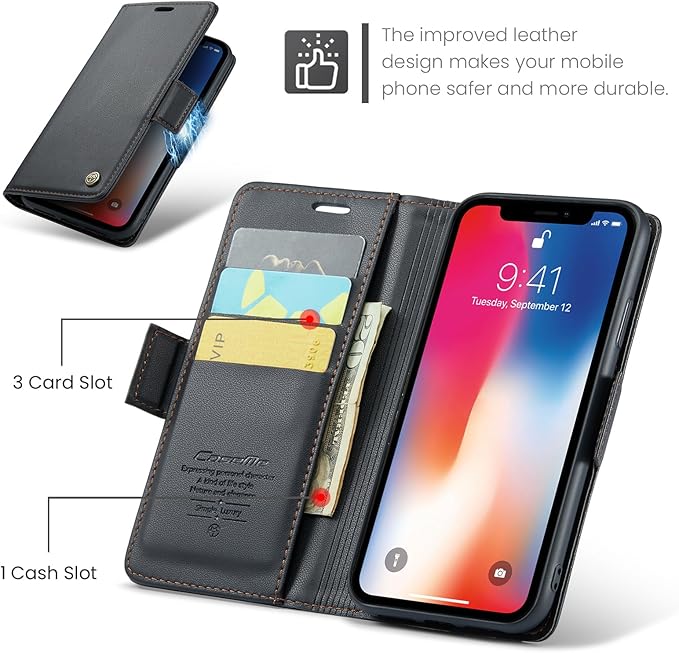 for iPhone Xs Max Case, Premium PU Leather Wallet Case Flip Cover with [RFID Blocking][Card Holder][Stand Function] Shockproof Protective for iPhone Xs Max 6.5", Black