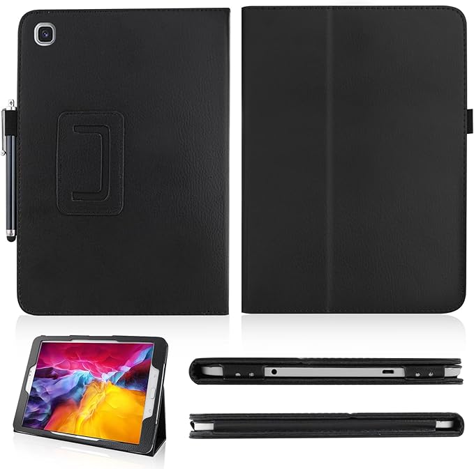 Slim Leather Case for Samsung Galaxy Tab A7 Lite 8.7'' 2021 (SM-T220 T225 T227), Multi-Angle Stand Full-Protective Tablet Cover Book Case with Stylus Pen,Screen Film (Black)