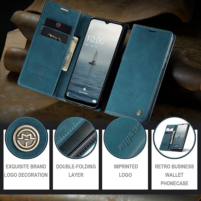 for Samsung Galaxy A14 4G/5G Case, Flip Wallet Leather Case with Card Holder Magnetic Closure Shockproof Kickstand Protective Phone Cases Cover for Galaxy A14 Phone Cover,Blue-Green