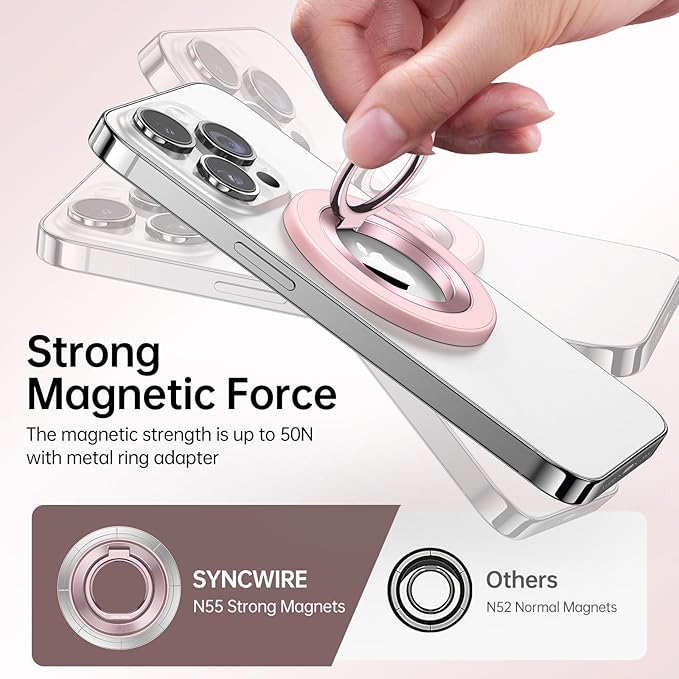 SYNCWIRE Magnetic Phone Ring Holder for MagSafe, 360° Rotation Cell Phone Grip Stand Finger Ring Kickstand Two-Sided Magnet Compatible with iPhone 17 Pro Max 16 15 14 13 12 MagSafe Accessories
