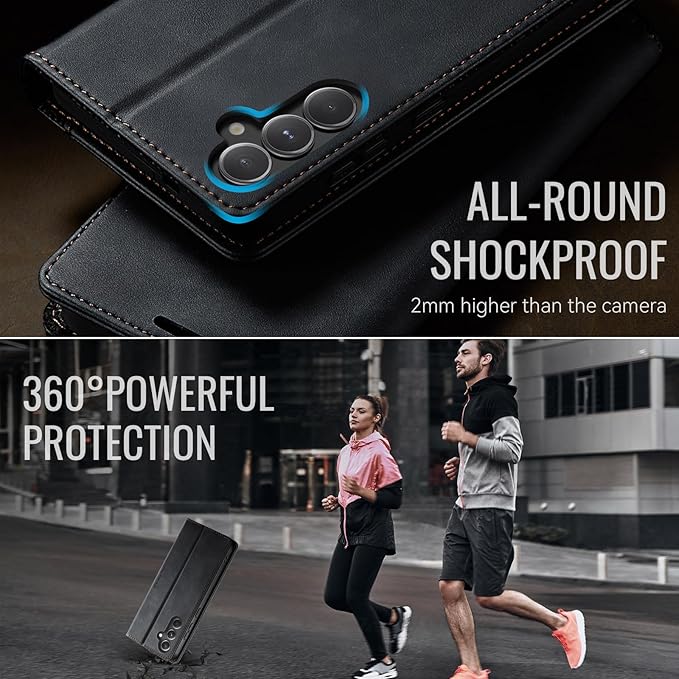 Wallet Case for Samsung Galaxy S23 FE Leather Wallet Flip Cover with Card Holder, Kickstand, Magnetic Closure, RFID Blocking TPU Shockproof Phone Case Compatible with Galaxy S23FE, Black