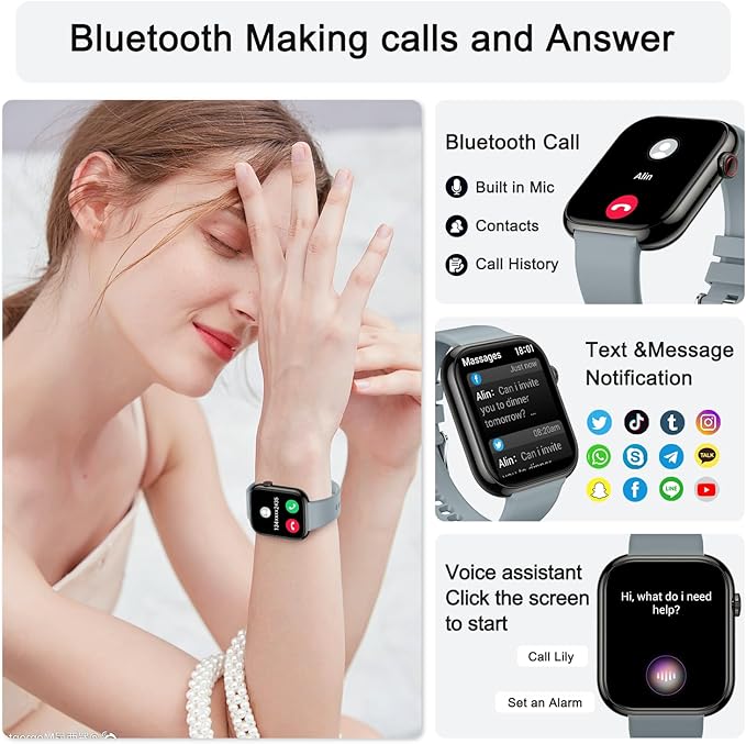 Smart Watch for Men Women Fitness: Waterproof Make/Answer Call Smart Watches for Men Digital Mens watches Step Tracker Smartwatch Android Phones iPhone Samsung Compatible Heart Rate Monitor Gray