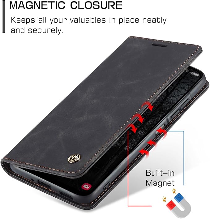 for Samsung Galaxy A17 Case, Flip Wallet Leather Case with Card Holder Magnetic Closure Shockproof Kickstand Protective Phone Cases Cover for Galaxy A17, Black