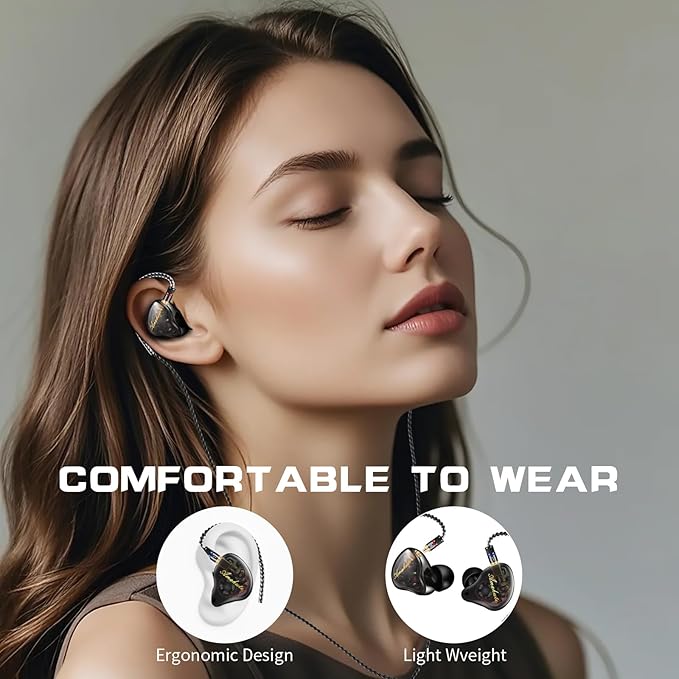 Dual Driver IEMs for Gaming - 9.2mm+6mm HiFi in-Ear Monitors with Detachable MMCX, 4N Silver-Plated OFC Cable & Noise-Isolating Ear Tips (Wired Earbuds for Music/Studio)