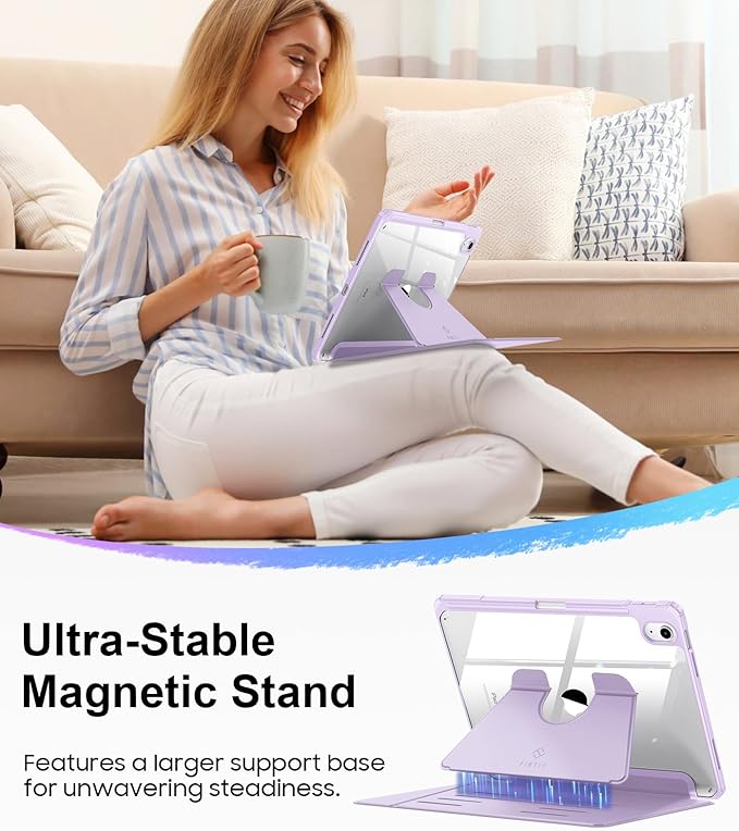 Fintie Vertical Stand Case for iPad (A16) 11th Generation 11 Inch (2025), iPad 10th Generation 10.9 Inch (2022), Multi-Angle Viewing Clear Cover with Pencil Holder, Magnetic Ultra-Stable, Purple