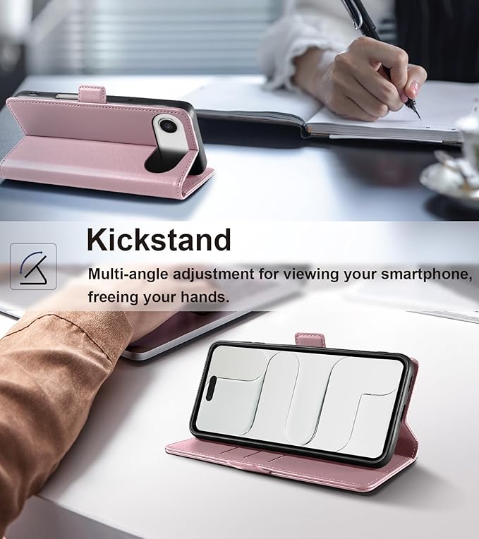 Wallet Flip Case for iPhone 17 Air 5G - [RFID Blocking] Luxury PU Leather Card Holder Magnetic Phone Cover with Kickstand,Shockproof Protective Case,Pink