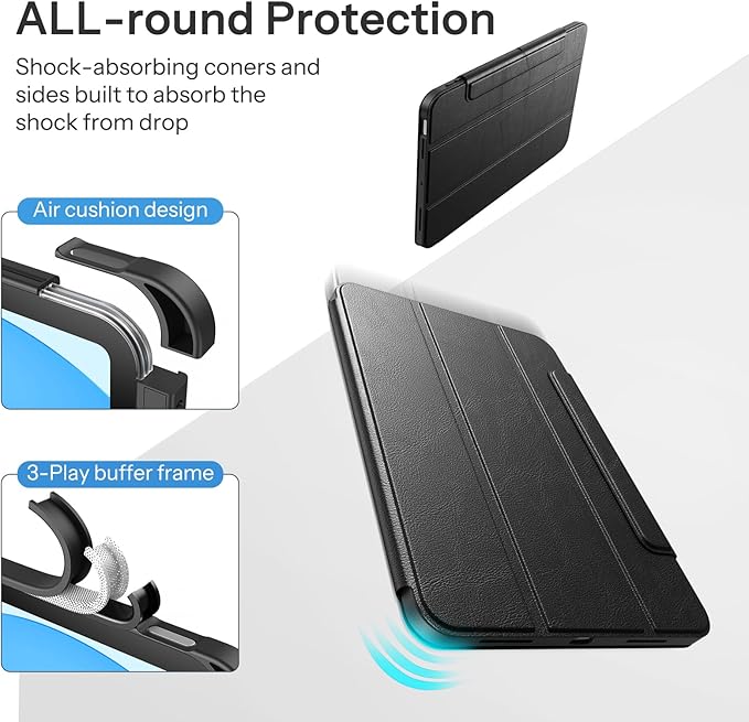 SPARIN Case for iPad A16 11th 10th Generation 2025/2022 (11"/10.9") with Pencil Holder, Magnetic Detachable Hybrid Stand, Portrait/Landscape Angle, Clear Protective Case, Auto Wake/Sleep-Black