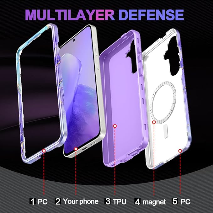 Casetego for Galaxy S25 FE Case,Compatible with MagSafe,[Military Grade Drop Test] Full Body Protection Slim Shockproof Rugged Marble Women Case for Samsung Galaxy S25 FE 6.7 inch,Cobalt Violet
