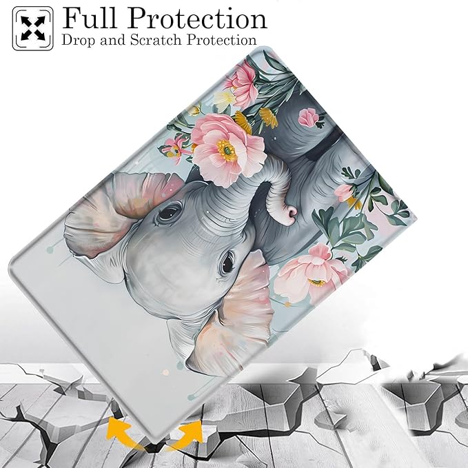 Case for Samsung Galaxy Tab A9+ 11 Inch 2023 Release (SM-X210/X216/X218), Adjustable Stand Auto Wake/Sleep Smart Case for Galaxy Tab A9 Plus Tablet - Little Elephant Flower