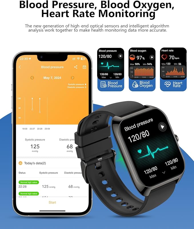 Smart Watch (Answer/Make Call) for Men Women, 2.02" Smartwatch with Blood Oxygen/Blood Pressure/Heart Rate/Sleep Monitor, IPX8 Waterproof Fitness Tracker, 100+ Sports Modes Compatible with iOS Android