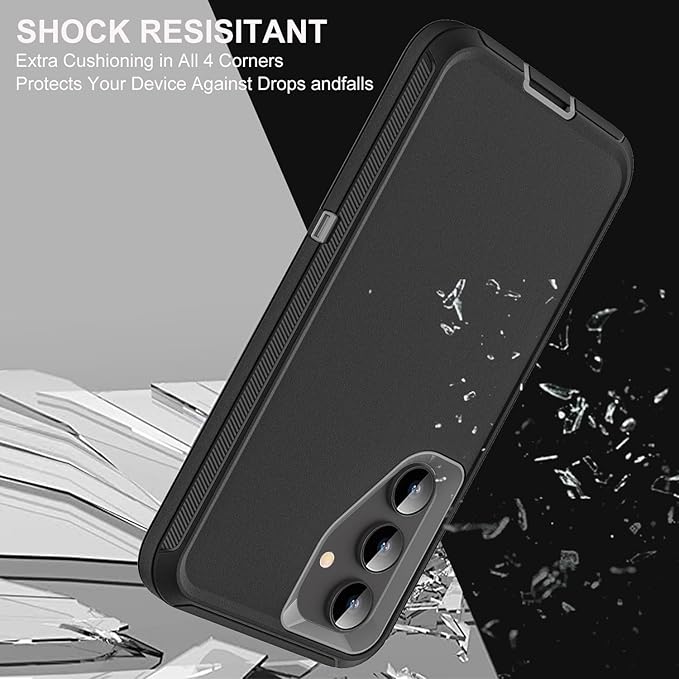for Samsung Galaxy S25 Case, ONLY, [NOT FIT Galaxy S25 Edge/S25 Plus/S25 Ultra], Military Grade Case with 2Pcs Tempered Glass Screen Protector & 1Pcs Camera Lens Protector (Black/Grey)