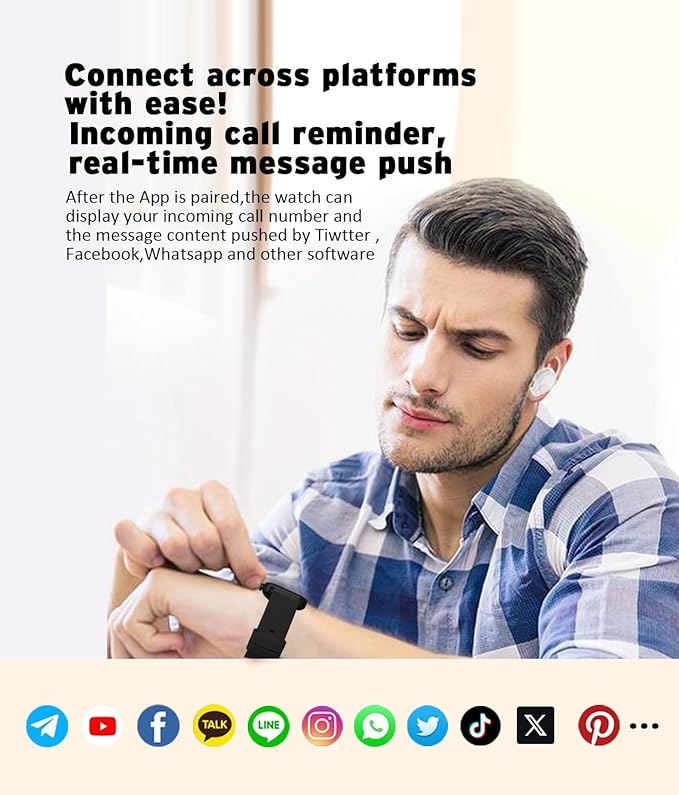 Men's Women's Smart Watch,1.96-inch HD Touchscreen Smartwatch,100+ Sports,Blood Pressure,Heart Rate,Blood Oxygen,Sleep Monitoring,IP68 Waterproof Fitness Tracker,Android iOS iPhone (Black)