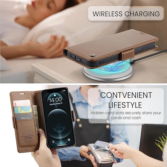 for iPhone 12 Pro Max Case, Premium PU Leather Wallet Case Flip Cover with [RFID Blocking][Card Holder][Stand Function] Shockproof Protective for iPhone 12 Pro Max, Brown