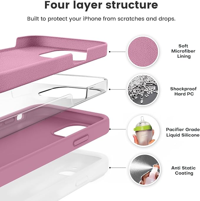 Vooii Compatible with iPhone 12 Case/iPhone 12 Pro Case, Liquid Silicone Upgrade [Soft Anti-Scratch Microfiber Lining] [Shockproof Drop Protection] Phone Case 6.1 inch - Lavender Purple