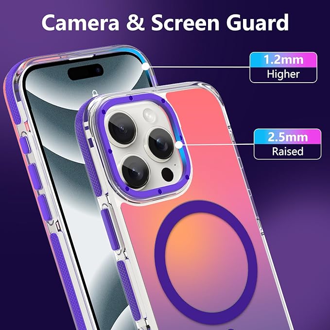MOWIME Magnetic Case for iPhone 16 Pro Max [Compatible with Magsafe] [Cute Fashion Fluorescent Design] [1 Screen Protector] Slim Translucent Matte Cover for iPhone 16 Pro Max 6.9" 2024, Purple
