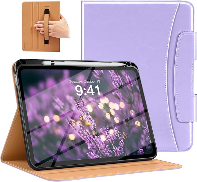 MoKo for iPad (A16) 11th Generation Case 11 inch 2025, iPad 10th Generation Case 10.9" 2022 with Pencil Holder & Pocket, Premium Leather Folio Stand Cover, Multiple Viewing Angles, Light Purple
