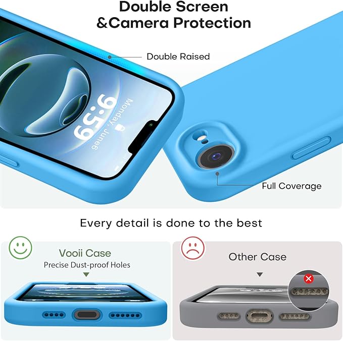 Vooii Compatible with iPhone 16e Case, Liquid Silicone Upgrade [Camera Protection] [Soft Anti-Scratch Microfiber Lining] Shockproof Phone Case for iPhone 16e 6.1 inch - Blue