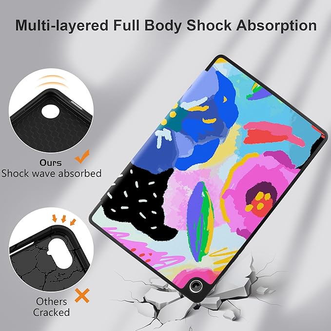 MEEgoodo Case for Samsung Galaxy Tab A9 Plus 11 inch Cover 2024 2023 with S Pen Holder, A9+ Smart Tablet Cases with Trifold Stand+Soft TPU Back Shell+Smart Auto Wake/Sleep, Colorful Painted Floral