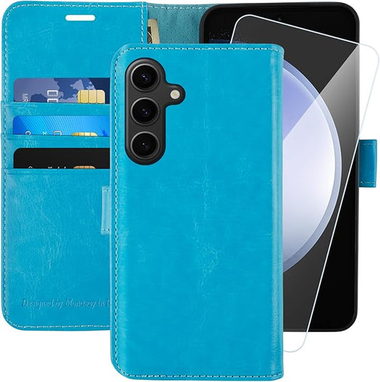 MONASAY Wallet Case Fit for Samsung Galaxy S23 FE 6.4 inch 5G,[RFID Blocking] Flip Folio Leather Cell Phone Cover with Credit Card Holder, Light Blue