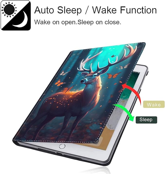 Case for Galaxy Tab A9 Plus ， Auto Sleep/Wake Multi-Angle Viewing Slim Folio Stand Cover for Samsung Galaxy Tab A9+/A9 Plus 11 Inch 2023 (SM-X210/X216/X218), Forest Deer and Butterfly