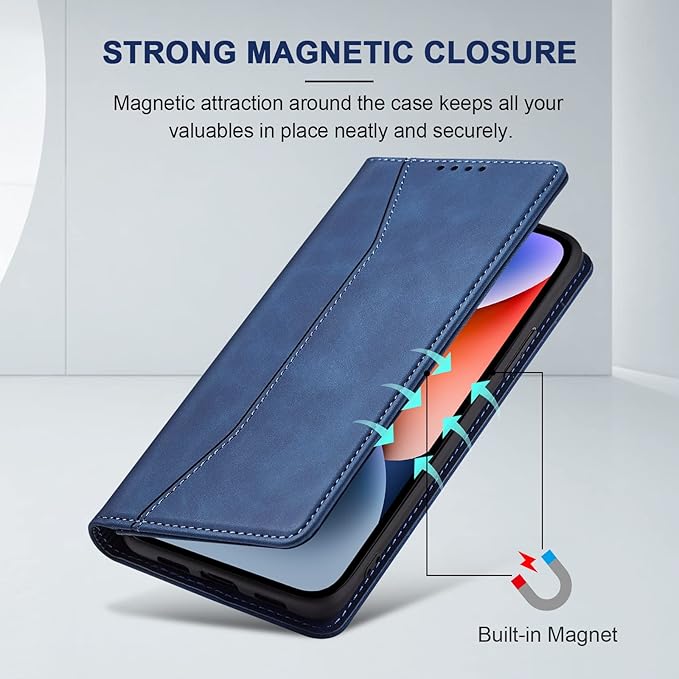 Jasonyu Flip Wallet Case for iPhone 14 5G,Leather Magnetic Folio Cover with Card Holder,Kickstand - TPU Shockproof Durable Protective Phone Case,Blue