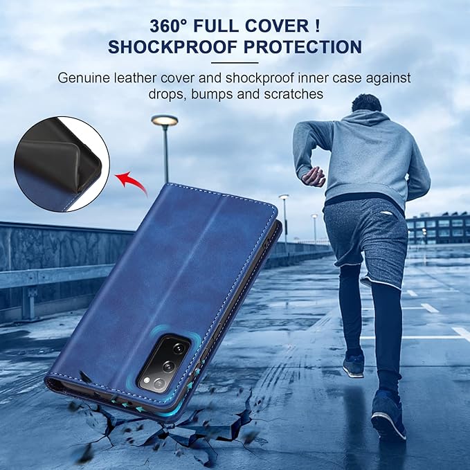 Jasonyu Flip Wallet Case for Samsung Galaxy S20 FE 5G,Leather Magnetic Folio Cover with Card Holder,Kickstand - TPU Shockproof Durable Protective Phone Case,Blue