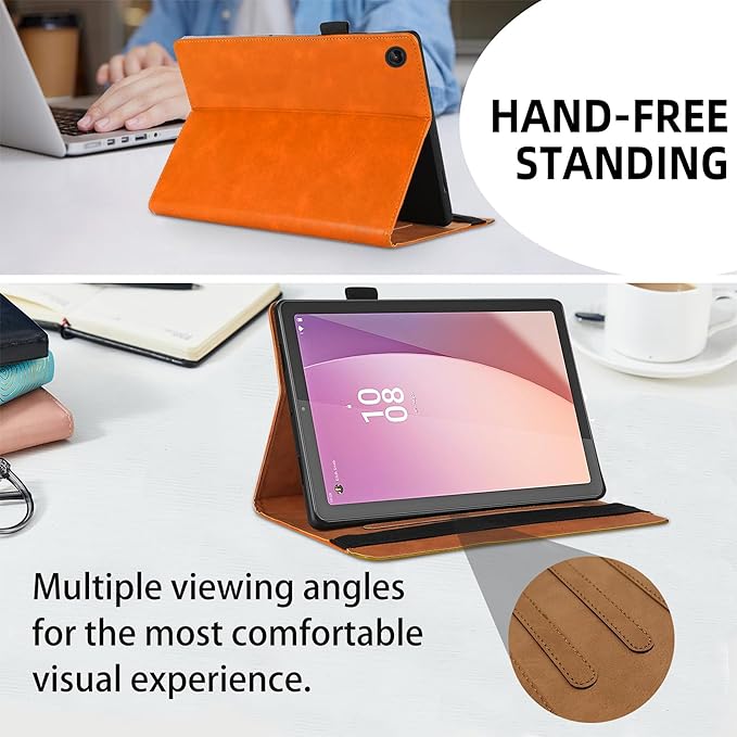 Cover for Lenovo Tab M8 4th Gen 8.0 inch (TB300FU/TB300FX) Business PU Leather Multi-Angle Stand Flip Case with Pencil Holder Card Slot for Lenovo Tab M8 4th Gen 2023-Orange