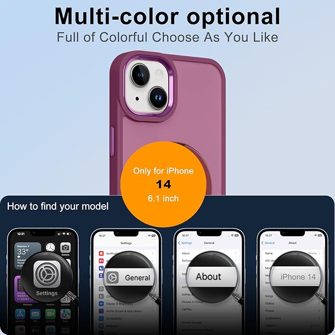 ZIYE Wine Red Case for iPhone 14 Case with Stand [Compatible with MagSafe] Slim Heavy Duty Protection Military Grade Shockproof Magnetic Cover with 360 Rotatable Ring Kickstand for Women Men