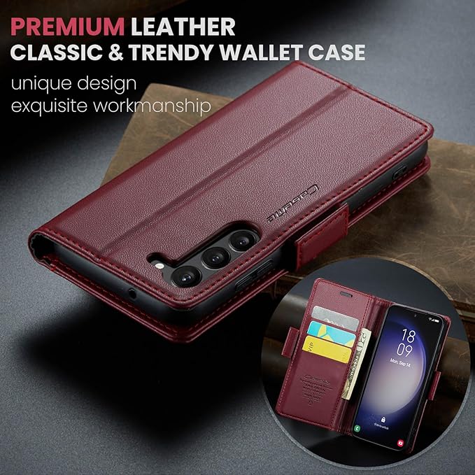 Case for Samsung Galaxy S23 Wallet Case, RFID Blocking PU Leather Flip Folio Cover Card Holder Kickstand Shockproof Phone Case Compatible with Samsung Galaxy S23, Red