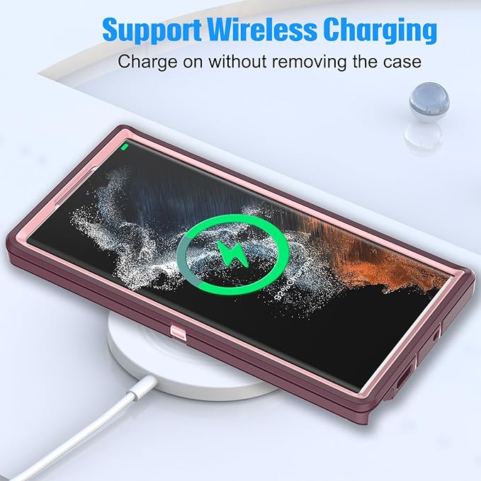 for Samsung Galaxy S22 Ultra Case, with [2 Pack] HD Screen Protector, [Military-Grade] Shockproof Dust/Drop Proof 3-Layer Full Body Protection Heavy Duty Case for Galaxy S22 Ultra, Deep Purple