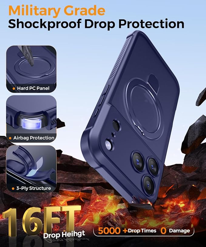 MOCCA Compatible with iPhone 17 Pro Case with Magnetic Invisible Stand [Full Camera Protection] [Compatible with Magsafe] Military Drop Shockproof Translucent Matte Phone Case Cover 6.3",Deep Blue