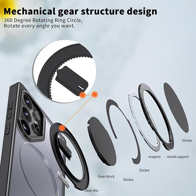 Magnetic Stand Case for Samsung Galaxy S25 Ultra [with 2 Tempered Glass Film] [360° Rotation Magnetic Stand] [Compatible with Magsafe] Military-Grade Drop Protection Case, Black