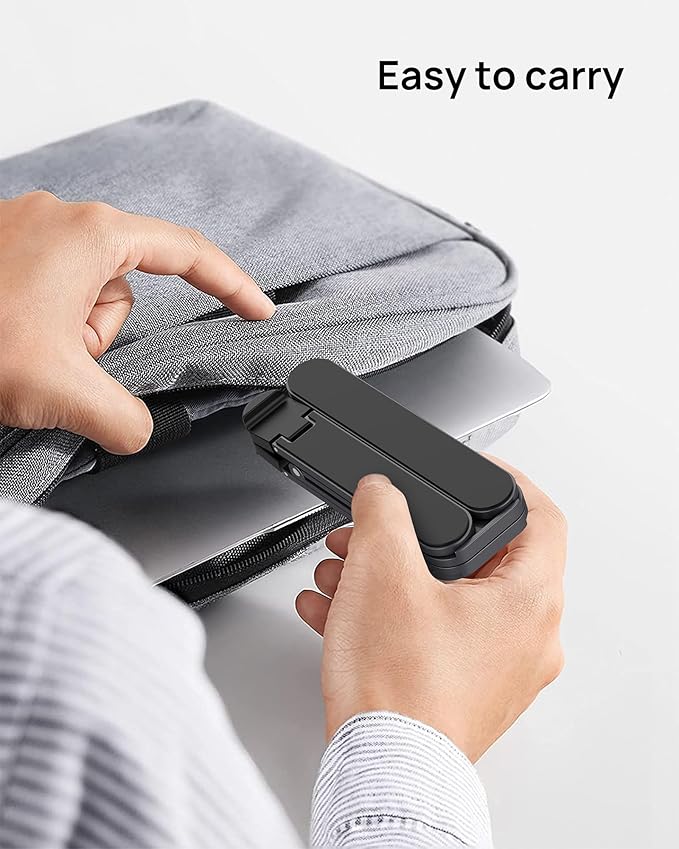 SODI Ultra Compact Foldable Laptop Stand - Portable Laptop Holder for Desk & Travel Use, Ergonomic Aluminum Computer Holder with Adjustable Height for MacBook, Tablet 10-16" (Dark Black, Bi-Fold)