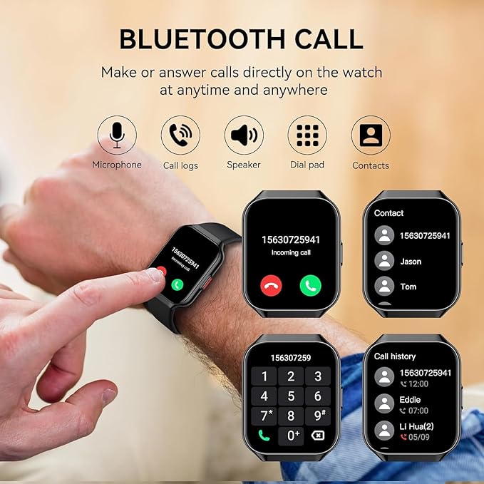 Smart Watch, 1.96" HD Smartwatches for Men Women, (Answer/Make Calls), IP68 Waterproof Fitness Watch, Heart Rate/Sleep, Fitness Tracker with 113+ Sport Modes, for iOS/Android,2025 Black