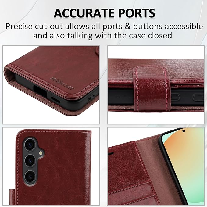 MONASAY Wallet Case Fit for Samsung Galaxy S24 FE 6.1 inch 5G,[RFID Blocking] Flip Folio Leather Cell Phone Cover with Credit Card Holder, Burgundy