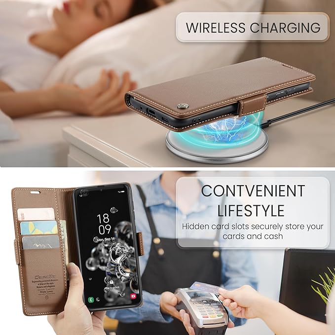 Case for Samsung Galaxy S20 Ultra Wallet Case, RFID Blocking PU Leather Flip Folio Cover Card Holder Kickstand Shockproof Phone Case Compatible with Samsung Galaxy S20 Ultra, Brown