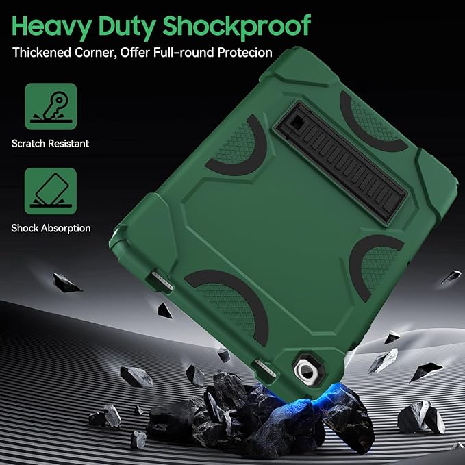 Case for Samsung Galaxy Tab A9+ 11 Inch 2023 Model (X210/X216/X218), Heavy Duty Shockproof Rugged Protective Case for Galaxy Tab A9 Plus Tablet (Alpine Green+Black)