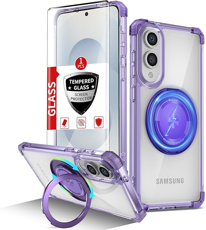 for Samsung Galaxy S25 Edge Case Compatible with MagSafe Magnetic,with Screen Protector,with Kickstand Ring Military Grade Drop Heavy Duty Protection Shockproof for S25 Edge Phone Case Purple