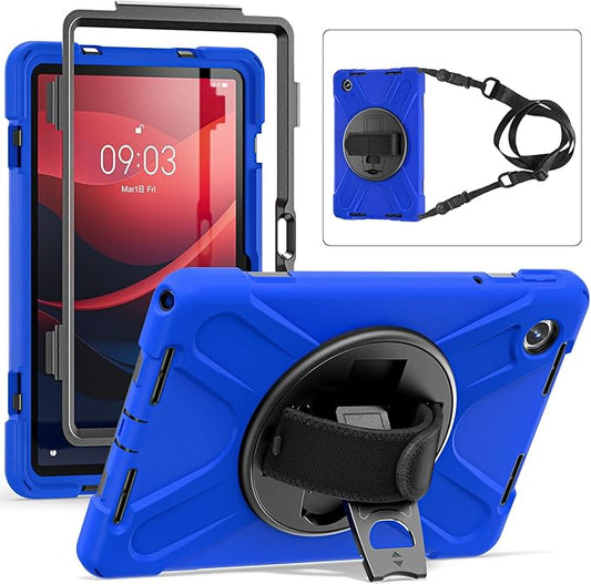 TSQQST Case for Lenovo Tab M11/ Tab K11 LTE 11" 2024 TB-330FU/TB330XU for Kids | Full Body Protection Case with Swivel Stand Hand Strap Shoulder Strap for Lenovo Xiaoxin Pad 2024 (TB331FC) | Blue