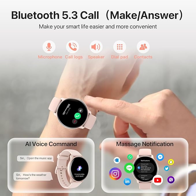 Smart Watch for Women Bluetooth Notifications/Calls,100+ Sports Mode Fitness Tracker with Heart Rate/Sleep Monitor/Pedometer/Calories IP68 Waterproof Activity Tracker for Android/iOS