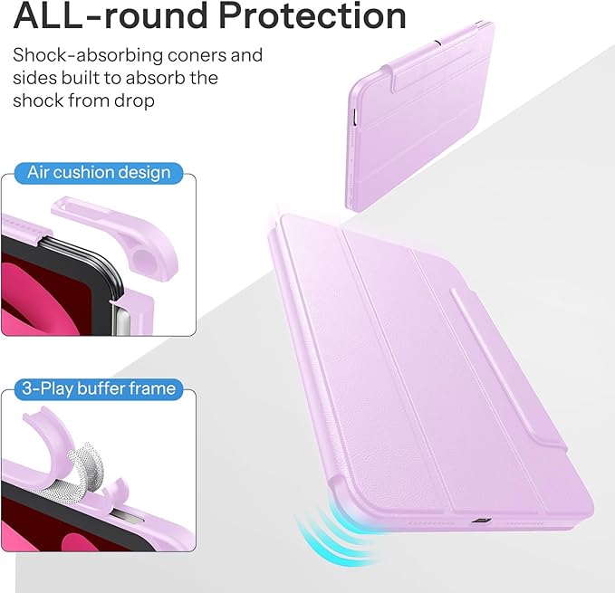 SPARIN Case for iPad mini 7 A17 Pro 2024/iPad Mini 6 2021 8.3 Inch, Detachable Magnetic Cover, Portrait/Landscape Stand with Pencil Holder, Support Auto Wake/Sleep (Purple)