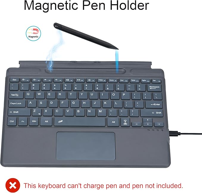 mobee Type Cover for Microsoft Surface Pro 13 inch, Compatible with Surface Pro 13"(11th Edition) / Pro 11 / Pro 10 / Pro 9 / Pro 8 / Pro X, Slim Keyboard with Trackpad Mouse, Backlit, & Pen Holder