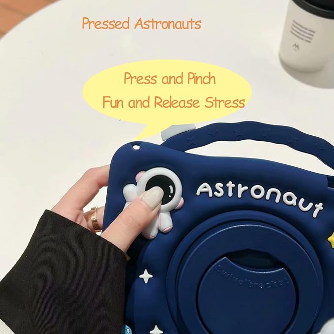 3D Cute Press Astronaut Case for Samsung Galaxy Tab A7 10.4 inch 2022/2020 SM-T500/T505/T507,Kawaii Cartoon Character Space Soft Silicone Rotating Stand Case with Lanyard for Kids Teens Girls Women
