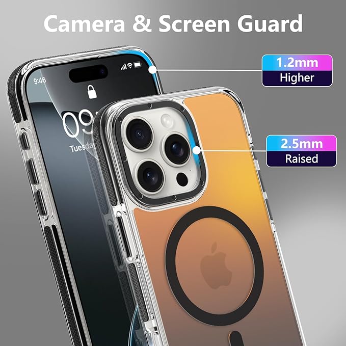 MOWIME Magnetic Case for iPhone 16 Pro Max [Compatible with Magsafe] [Cute Fashion Fluorescent Design] [1 Screen Protector] Slim Translucent Matte Case for iPhone 16 Pro Max 6.9" 2024, Black