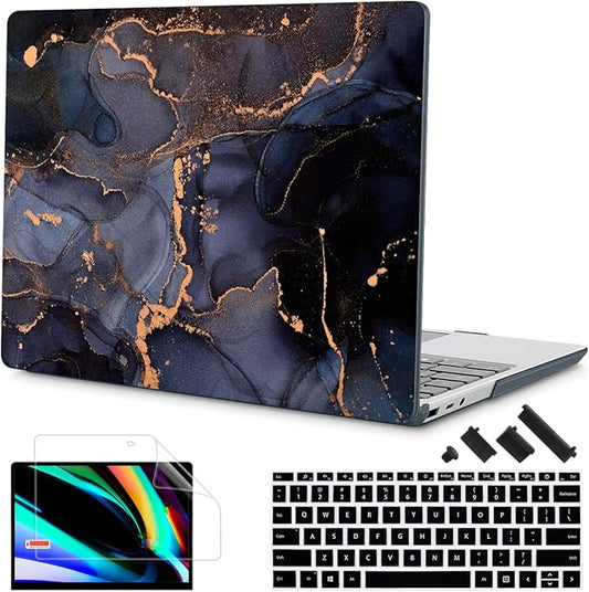 Tuiklol Case for 12.4 Inch Microsoft Surface Laptop Go 3/2 / 1 2023-2020 Releases, Plastic Hard Shell Case with Screen Protector and Keyborad Cover +Dust Plugs Model 2013/1943, Black Marble