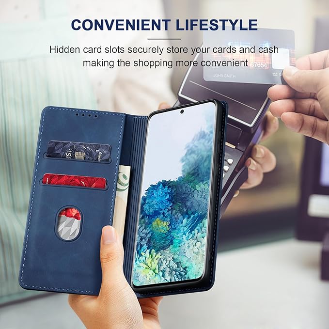 Jasonyu Flip Wallet Case for Samsung Galaxy S20 5G [5.97 x 2.72in],Leather Magnetic Folio Cover with Card Holder,Kickstand - TPU Shockproof Durable Protective Phone Case,Blue