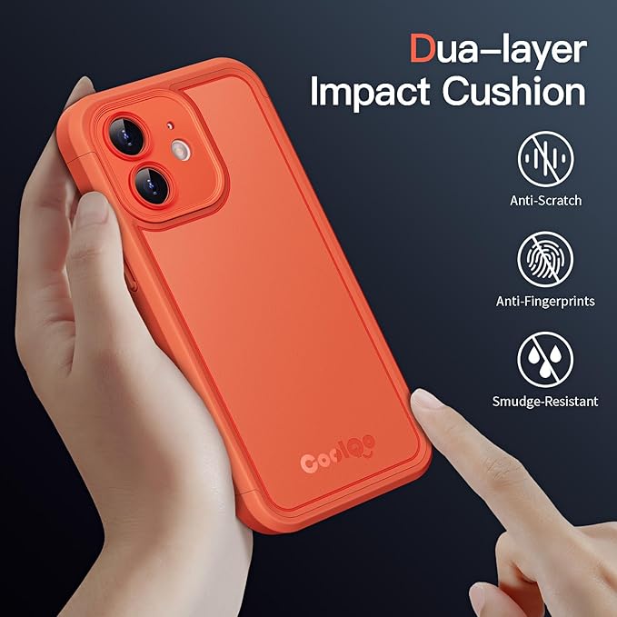 COOLQO Magnetic for iPhone 12 Case, Compatible with MagSafe, Dual Layer Design Military Grade Protection, Translucent Matte Scratch-Resistant Back Protective Shockproof Phone Case, Orange