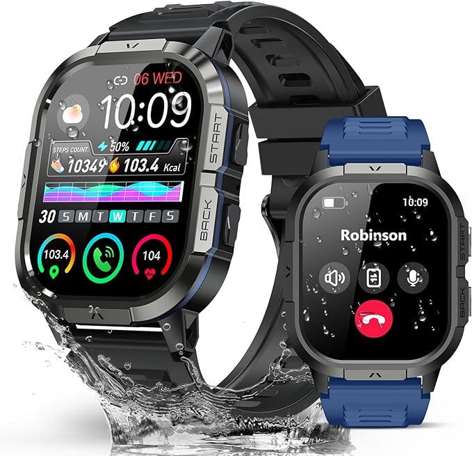 Military Smart Watches for Men-2.06”AMOLED Bluetooth Calls, IP68 Fitness Activity Step Tracker with Sleep Monitor/Pedometer/110+ Sports Modes, Tactical Smart Watch for Android iOS Samsung Compatible