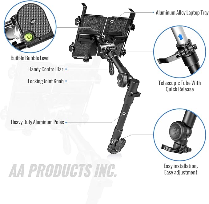 AA-Products T-100AT Aluminum Vehicle Notebook/Laptop/Netbook Computer Mount Holder for Trucks-Vans-Cars-SUVs