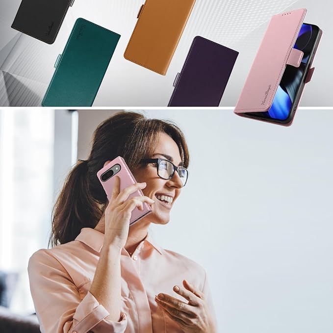 Wallet Flip Case for Google Pixel 9/9 Pro - [RFID Blocking] Luxury PU Leather Card Holder Magnetic Phone Cover with Kickstand,Shockproof Protective Case,Pink